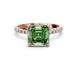 Rose gold Fancy Green Asscher Cut Diamond Solitaire Ring with Four-Prong Setting and Pavé Band_3