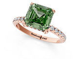Rose gold Fancy Green Asscher Cut Diamond Solitaire Ring with Four-Prong Setting and Pavé Band_4