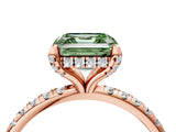 Rose gold Fancy Green Asscher Cut Diamond Solitaire Ring with Four-Prong Setting and Pavé Band_7