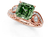 Rose gold Fancy Green Asscher Cut Diamond Solitaire Ring with Milgrain Pavé Band and Four-Prong Setting_18