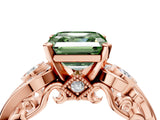 Rose gold Fancy Green Asscher Cut Diamond Solitaire Ring with Milgrain Pavé Band and Four-Prong Setting_21