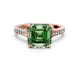 Rose gold Fancy Green Asscher Cut Diamond Solitaire Ring with Pavé Band and Prong Setting_12