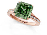 Rose gold Fancy Green Asscher Cut Diamond Solitaire Ring with Pavé Band and Prong Setting_13