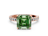 Rose gold Fancy Green Asscher Cut Diamond Solitaire Ring with Round  Pavé Band and Four-Prong Setting_36