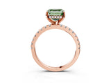 Rose gold Fancy Green Asscher Cut Diamond Solitaire Ring with Round  Pavé Band and Four-Prong Setting_39