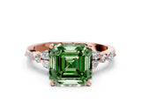 Rose gold Fancy Green Asscher Cut Diamond Solitaire Ring with Side Stones and Four-Prong Setting_17