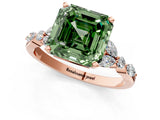 Rose gold Fancy Green Asscher Cut Diamond Solitaire Ring with Side Stones and Four-Prong Setting_18