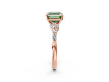 Rose gold Fancy Green Asscher Cut Diamond Solitaire Ring with Side Stones and Four-Prong Setting_19