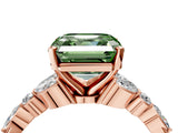 Rose gold Fancy Green Asscher Cut Diamond Solitaire Ring with Side Stones and Four-Prong Setting_21