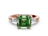Rose gold Fancy Green Asscher  Cut Diamond Solitaire Ring with Tapered Baguette Accents and Four-Prong Setting_18