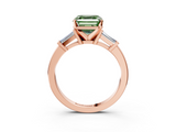 Rose gold Fancy Green Asscher  Cut Diamond Solitaire Ring with Tapered Baguette Accents and Four-Prong Setting_21