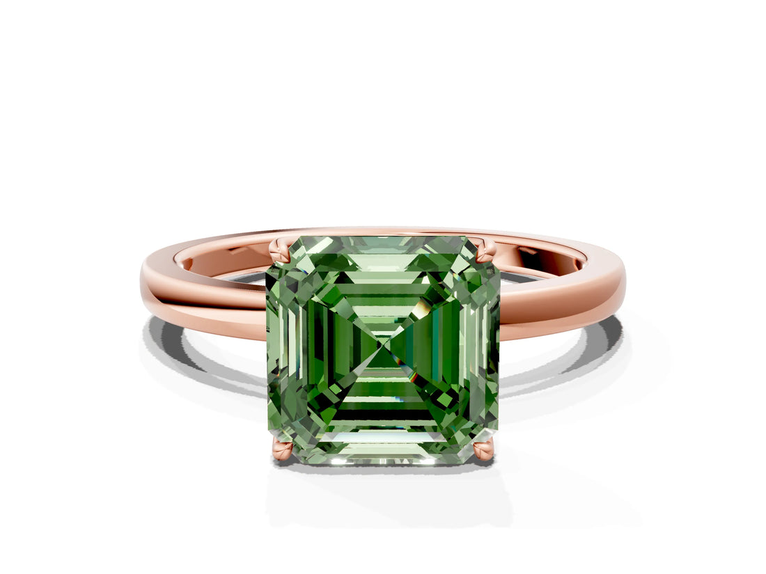 Rose gold Fancy Green Asscher Cut Diamond Solitaire Ring with Thin Band and Prong Setting_12