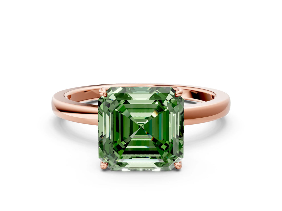 Rose gold Fancy Green Asscher Cut Diamond Solitaire Ring with Thin Band and Prong Setting_24