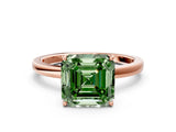 Rose gold Fancy Green Asscher Cut Diamond Solitaire Ring with Thin Band and Prong Setting_24