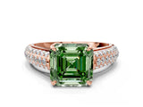 Rose gold Fancy Green Asscher Cut Diamond Solitaire Ring with Three-Row Pavé Band and Four-Prong Setting_22