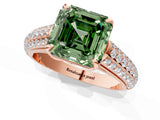 Rose gold Fancy Green Asscher Cut Diamond Solitaire Ring with Three-Row Pavé Band and Four-Prong Setting_23