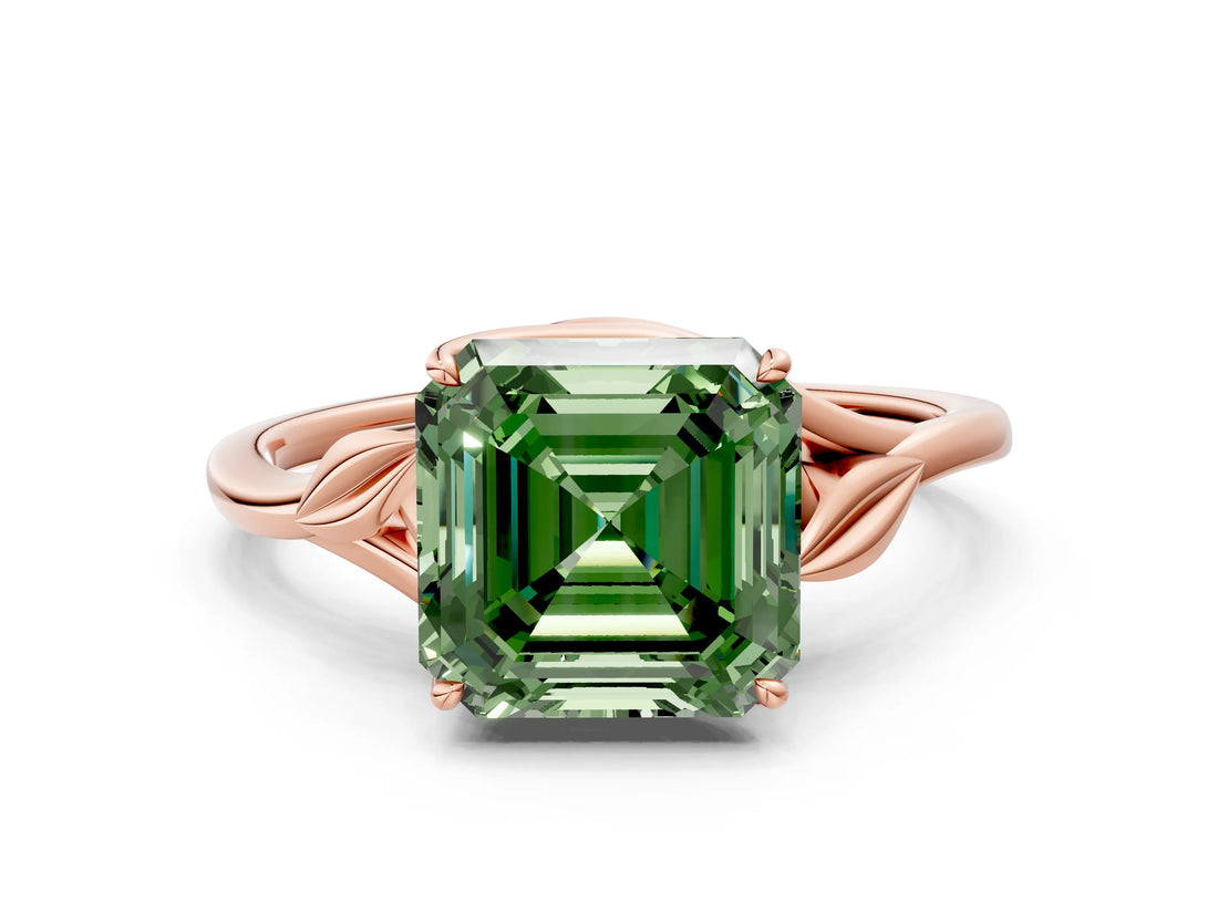 Rose gold Fancy Green Asscher Cut Diamond Solitaire Ring with Twist Band and Four-Prong Setting_29