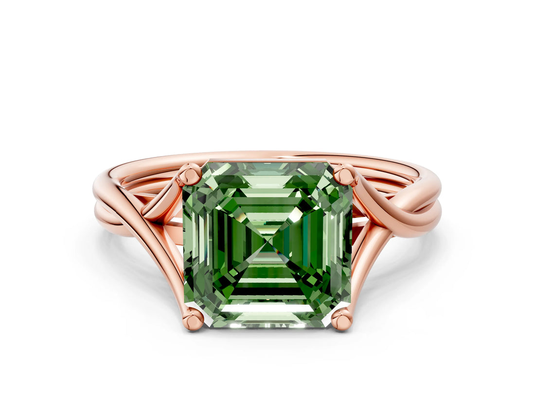 Rose gold Fancy Green Asscher Cut Diamond Solitaire Twist Band Prong Setting Ring_43