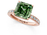 Rose gold Fancy Green Asscher  Cut Diamond Solitaire with Pave Band and Four-Prong Setting 2