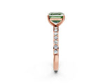 Rose gold Fancy Green Asscher  Cut Diamond Solitaire with Pave Band and Four-Prong Setting 3