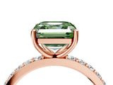 Rose gold Fancy Green Asscher  Cut Diamond Solitaire with Pave Band and Four-Prong Setting 5