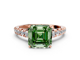Rose gold Fancy Green Asscher  Cut Diamond Solitaire with Pave Band and Four-Prong Setting