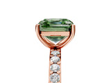 Rose gold Fancy Green Asscher  Cut Diamond Solitaire with Pave Band and Four-Prong Setting