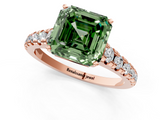 Rose gold Fancy Green Asscher  Cut Diamond Solitaire with Pave Band and Four-Prong Setting_1