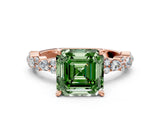 Rose gold Fancy Green Asscher Cut Diamond Solitaire with Side Stones, Pave Band, Four-Prong Setting_47