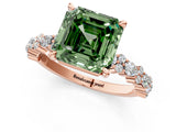 Rose gold Fancy Green Asscher Cut Diamond Solitaire with Side Stones, Pave Band, Four-Prong Setting_48