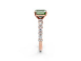 Rose gold Fancy Green Asscher Cut Diamond Solitaire with Side Stones, Pave Band, Four-Prong Setting_49