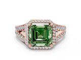 Rose gold Fancy Green Asscher Cut Diamond Split Shank Halo Ring with Four-Prong Setting_35