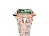 Rose gold Fancy Green Asscher Cut Diamond Split Shank Halo Ring with Four-Prong Setting_40