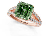 Rose gold Fancy Green Asscher Cut Diamond Split Shank Pavé Engagement Ring with Four-Prong Setting_13