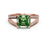 Rose gold Fancy Green Asscher Cut Diamond Split Shank Ring with Pavé Band and Four-Prong Setting_35