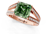Rose gold Fancy Green Asscher Cut Diamond Split Shank Ring with Pavé Band and Four-Prong Setting_36
