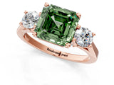 Rose gold Fancy Green Asscher Cut Diamond Three-Stone Engagement Ring with Prong Setting and Pavé Band_1