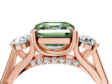 Rose gold Fancy Green Asscher Cut Diamond Three-Stone Engagement Ring with Prong Setting and Pavé Band_4