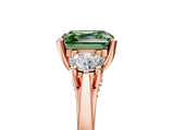 Rose gold Fancy Green Asscher Cut Diamond Three-Stone Engagement Ring with Prong Setting and Pavé Band_5