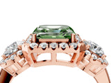 Rose gold Fancy Green Asscher Cut Diamond Three-Stone Halo Ring with Prong Setting and Pavé Accents_4