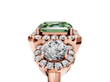 Rose gold Fancy Green Asscher Cut Diamond Three-Stone Halo Ring with Prong Setting and Pavé Accents_5