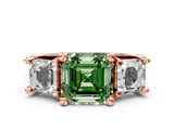 Rose gold Fancy Green Asscher Cut Diamond Three-Stone Ring with Channel Set Band and Four-Prong Setting_59