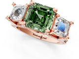 Rose gold Fancy Green Asscher Cut Diamond Three-Stone Ring with Channel Set Band and Four-Prong Setting_60