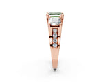 Rose gold Fancy Green Asscher Cut Diamond Three-Stone Ring with Channel Set Band and Four-Prong Setting_61