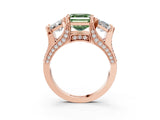 Rose gold Fancy Green Asscher Cut Diamond Three-Stone Ring with Channel Set Band and Four-Prong Setting_62