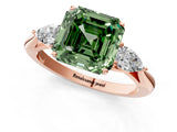 Rose gold Fancy Green Asscher Cut Diamond Three-Stone Ring with Pear Side Stones and Four-Prong Setting_85