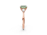 Rose gold Fancy Green Asscher Cut Diamond Three-Stone Ring with Pear Side Stones and Four-Prong Setting_86