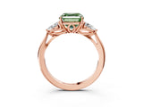 Rose gold Fancy Green Asscher Cut Diamond Three-Stone Ring with Pear Side Stones and Four-Prong Setting_87
