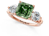 Rose gold Fancy Green Asscher Cut Diamond Three-Stone Ring with Prong Setting and Pavé Band_1