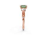 Rose gold Fancy Green Asscher Cut Diamond Three-Stone Ring with Prong Setting and Pavé Band_2